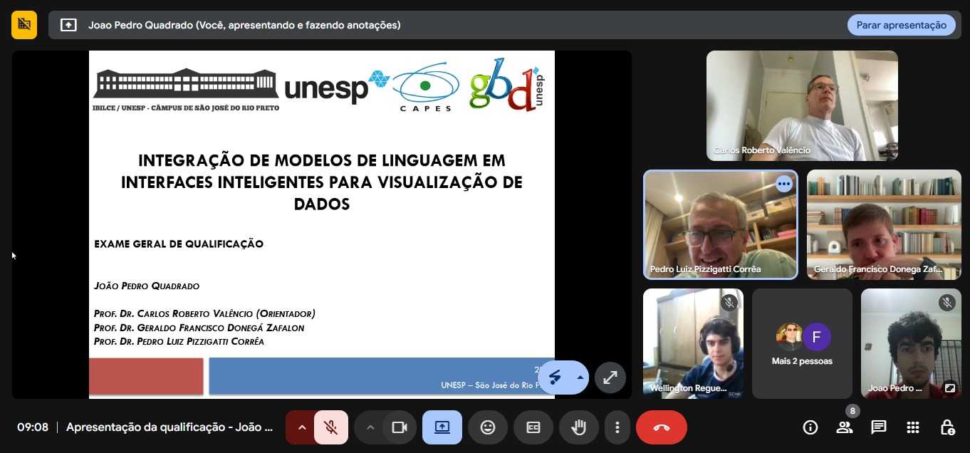 Foto 1 da notícia de título: Banca de Qualificação de Mestrado do aluno João Pedro Quadrado, no portal do Grupo de Banco de Dados (GBD) - UNESP/IBILCE - São José do Rio Preto