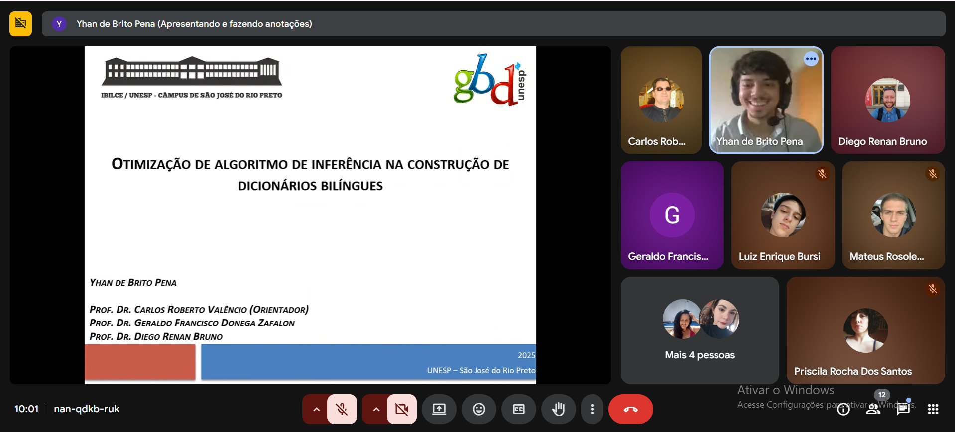 Foto 5 da notícia de título: Apresentação de Trabalho de Conclusão de Curso do aluno Yhan de Brito Pena, no portal do Grupo de Banco de Dados (GBD) - UNESP/IBILCE - São José do Rio Preto